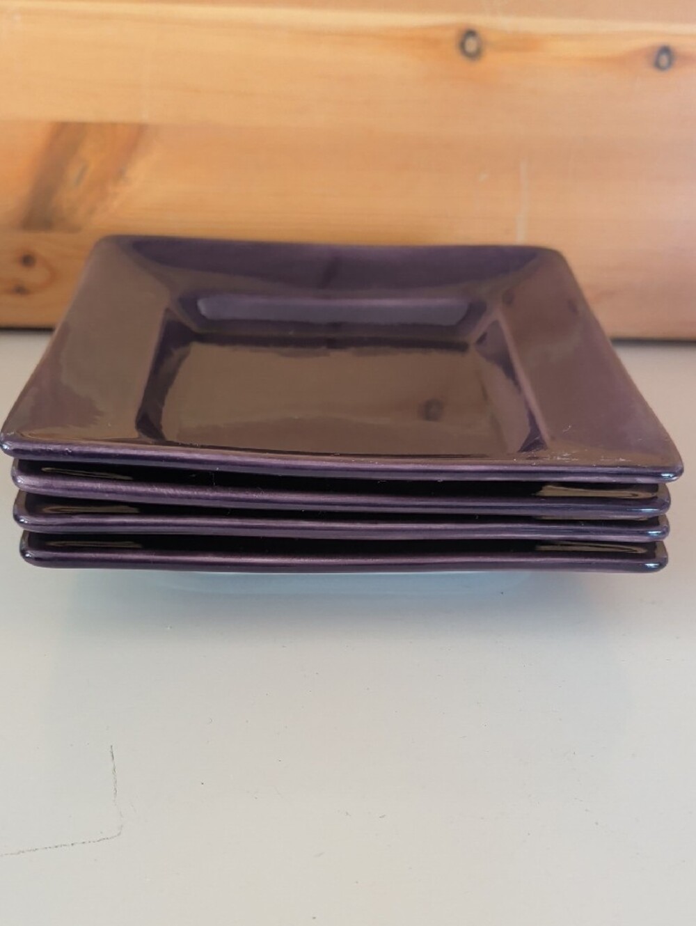 Set of 4 HD Designs, Square Purple/Plum. Salad/Dessert Dessert Plates.